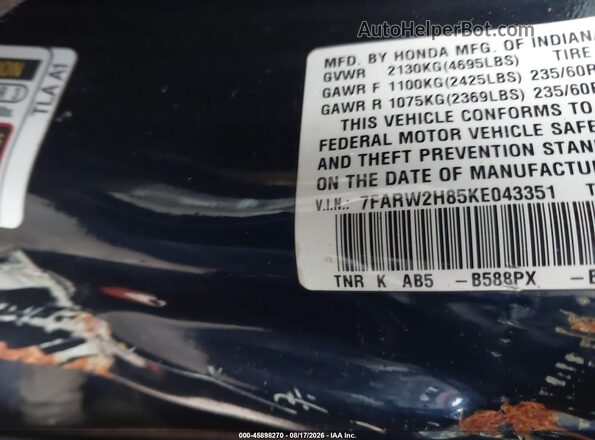 7FARW2H85KE043351 2019 HONDA CR-V Blue Vista del compartimento del motor