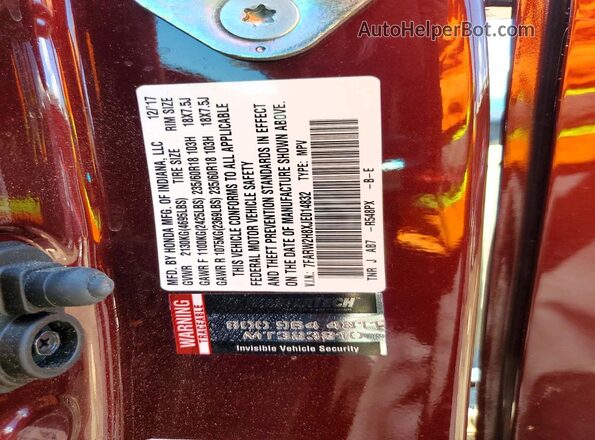 7FARW2H8XJE014832 2018 HONDA CR-V Burgundy Вид наклейки з VIN-кодом