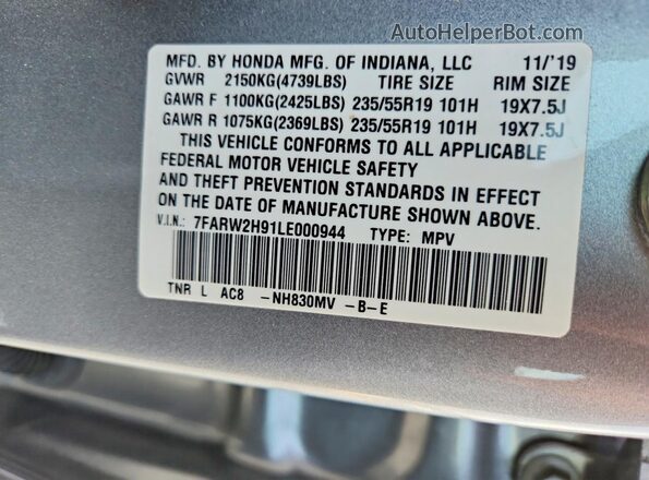 7FARW2H91LE000944 2020 HONDA CR-V Gray Vista del compartimento del motor