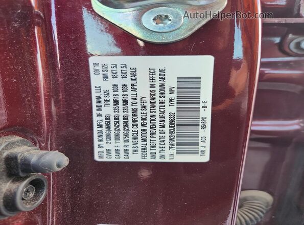 7FARW2H93JE096332 2018 HONDA CR-V Maroon VIN կոդի պիտակի տեսք