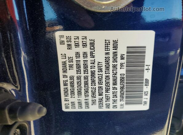 7FARW2H96JE095613 2018 HONDA CR-V Blue Вид наклейки з VIN-кодом
