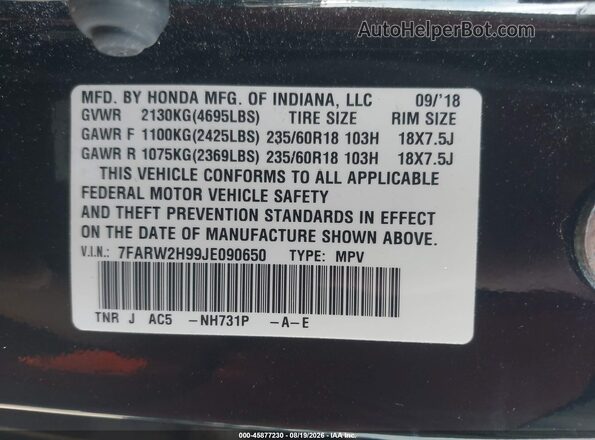 7FARW2H99JE090650 2018 HONDA CR-V Black Շարժիչի բաժամունքի տեսք