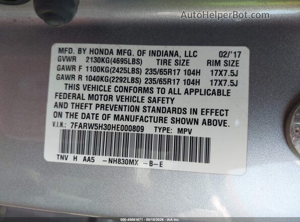 7FARW5H30HE000809 2017 HONDA CR-V Silver Вид підкапотного простору