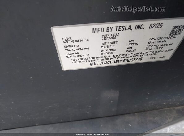 7G2CEHED1SA067746 2025 TESLA CYBERTRUCK Gray Engine compartment view