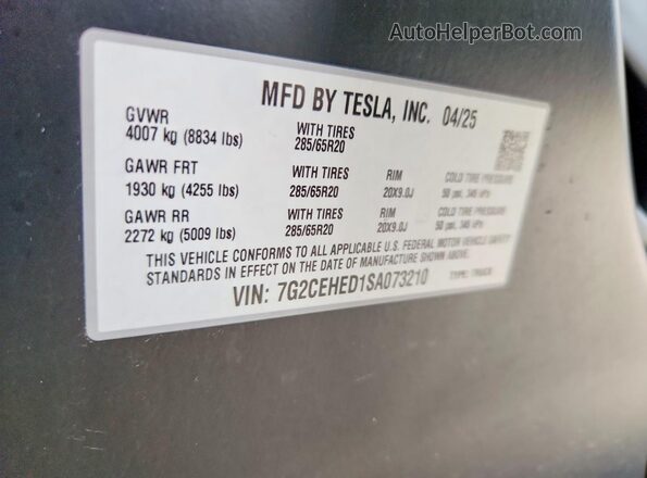 7G2CEHED1SA073210 2025 TESLA CYBERTRUCK Black ძრავის განყოფილების ხედი