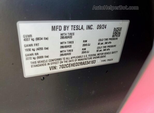 7G2CEHED2RA034183 2024 TESLA CYBERTRUCK Pink Շարժիչի բաժամունքի տեսք