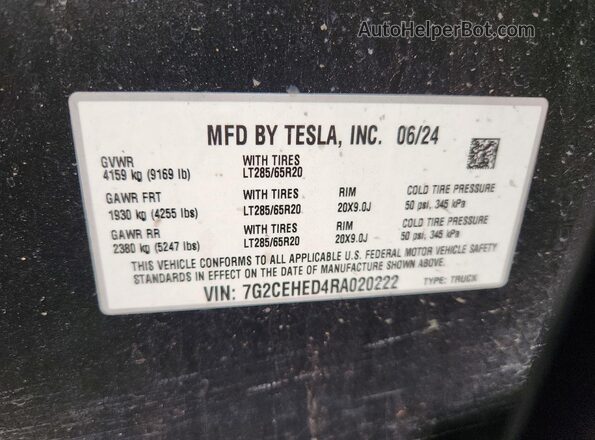 7G2CEHED4RA020222 2024 TESLA CYBERTRUCK Black Շարժիչի բաժամունքի տեսք