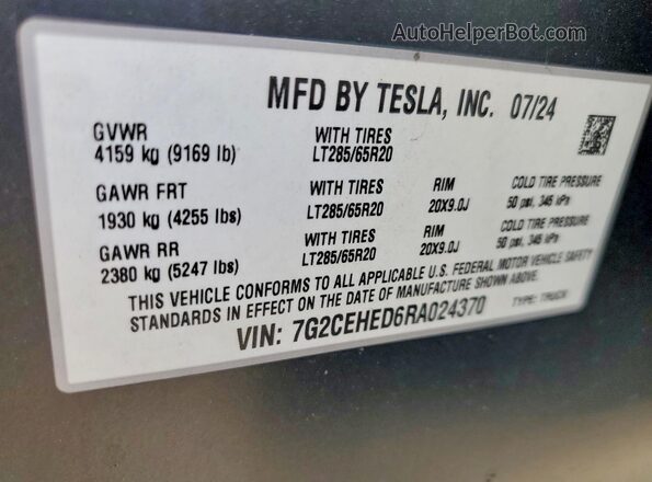7G2CEHED6RA024370 2024 TESLA CYBERTRUCK Silver Vista del compartimento del motor