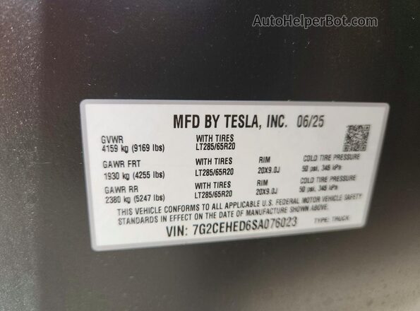 7G2CEHED6SA076023 2025 TESLA CYBERTRUCK Gray Widok komory silnika