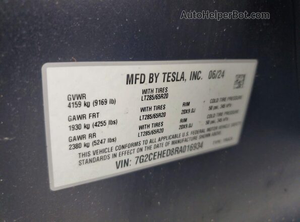 7G2CEHED8RA016934 2024 TESLA CYBERTRUCK Blue Շարժիչի բաժամունքի տեսք