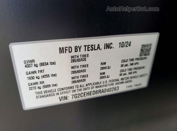 7G2CEHED8RA040263 2024 TESLA CYBERTRUCK Black Vista del compartimento del motor