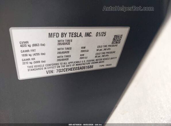 7G2CEHEE0SA061686 2025 TESLA CYBERTRUCK Silver Engine compartment view
