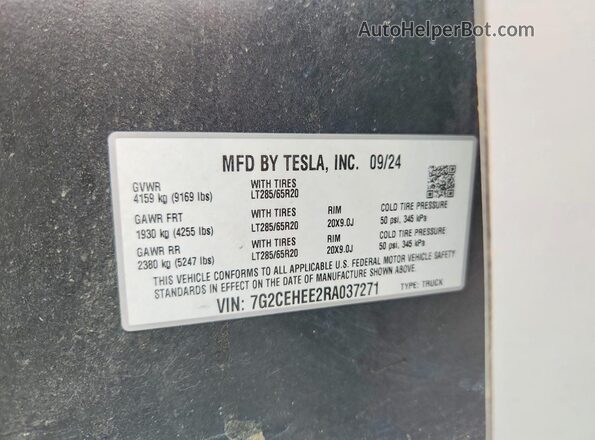 7G2CEHEE2RA037271 2024 TESLA CYBERTRUCK Black VIN կոդի պիտակի տեսք