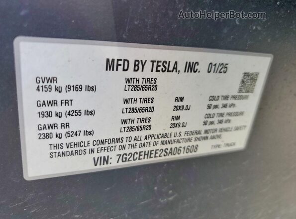 7G2CEHEE2SA061608 2025 TESLA CYBERTRUCK Silver Engine compartment view