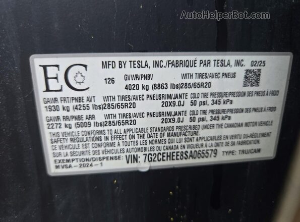 7G2CEHEE8SA065579 2025 TESLA CYBERTRUCK Silver 