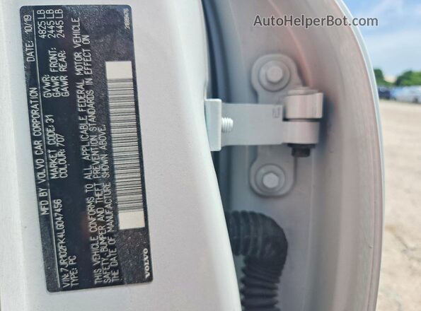 7JR102FK4LG047456 2020 VOLVO S60 White Engine compartment view