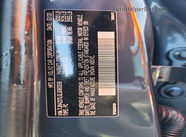7JRA22TL0LG060938 2020 VOLVO S60 Blue Vista de la etiqueta del VIN