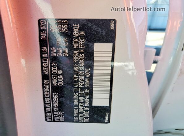 7JRL12FH9RG289372 2024 VOLVO S60 White Vista de la etiqueta del VIN