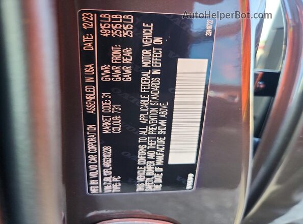 7JRL12FL4RG310228 2024 VOLVO S60 Gray Vista de la etiqueta del VIN