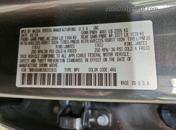 7MMVABAM0SN303835 2025 MAZDA CX-5 Gray Vista de la etiqueta del VIN