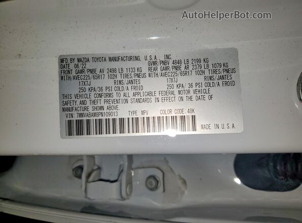 7MMVABAM8PN109013 2023 MAZDA CX-5 White Вид наклейки з VIN-кодом