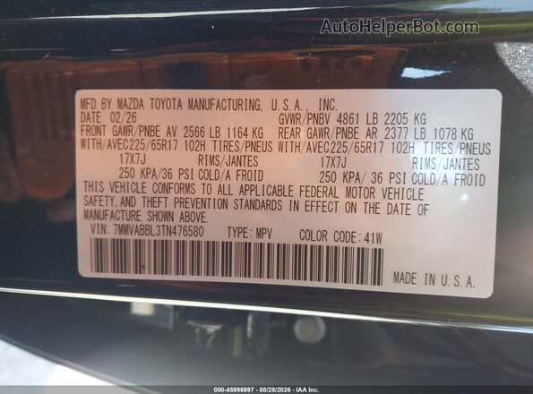 7MMVABBL3TN476580 2026 MAZDA CX-5 Black Շարժիչի բաժամունքի տեսք