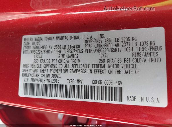 7MMVABBL8TN492015 2026 MAZDA CX-5 Red Vista del compartimento del motor