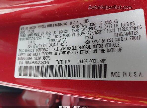 7MMVABBM1SN338141 2025 MAZDA CX-5 Red Widok komory silnika