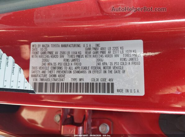 7MMVABDL5TN453847 2026 MAZDA CX-5 Burgundy Շարժիչի բաժամունքի տեսք