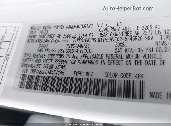 7MMVABDL8TN454345 2026 MAZDA CX-5 White Вид підкапотного простору