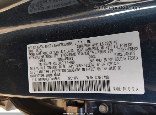 7MMVABDL8TN496627 2026 MAZDA CX-5 Blue Vista del compartimento del motor