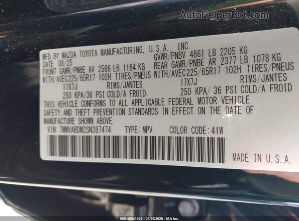 7MMVABDM2SN387474 2025 MAZDA CX-5 Black Widok komory silnika