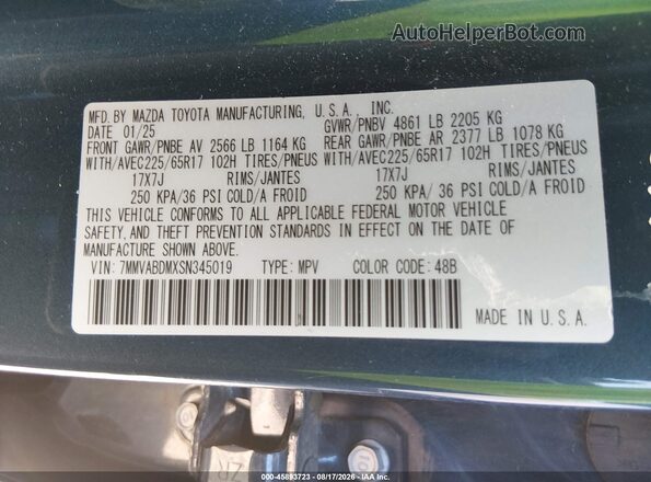 7MMVABDMXSN345019 2025 MAZDA CX-5 Blue Widok komory silnika