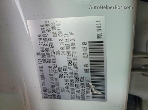 7MMVABEM6PN152517 2023 MAZDA CX-5 White VIN კოდის სტიკერის ხედი