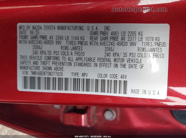 7MMVABEM7SN377828 2025 MAZDA CX-5 Red Вид підкапотного простору