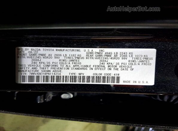 7MMVABEY4PN114254 2023 MAZDA CX-5 Black Widok naklejki z numerem VIN