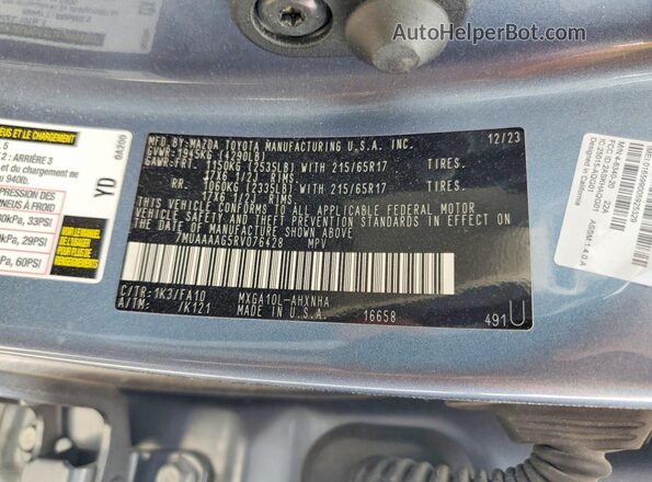 7MUAAAAG5RV076428 2024 TOYOTA COROLLA Серебряный Вид наклейки с VIN-кодом