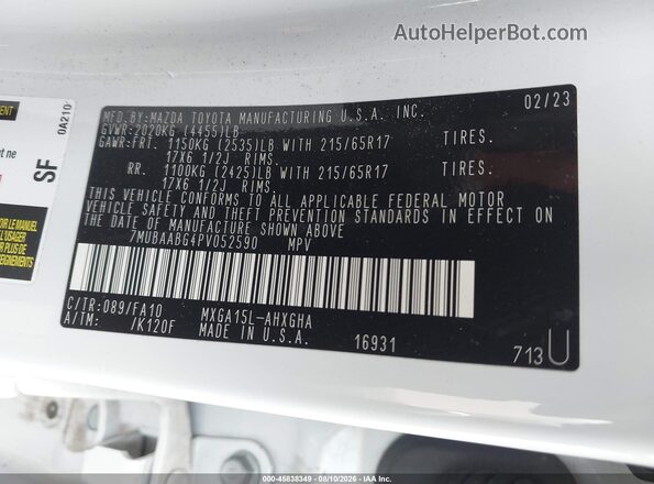 7MUBAABG4PV052590 2023 TOYOTA COROLLA CROSS White Engine compartment view