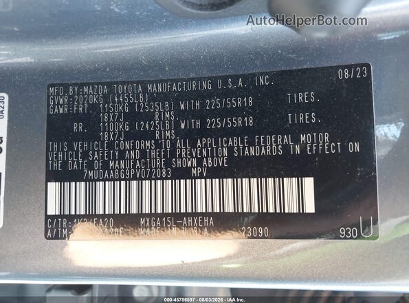 7MUDAABG9PV072083 2023 TOYOTA COROLLA CROSS Light Blue Vista del compartimento del motor