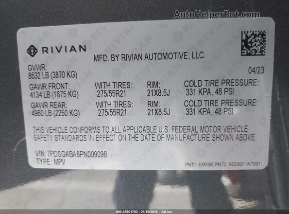 7PDSGABA8PN009096 2023 RIVIAN R1S Gray Engine compartment view