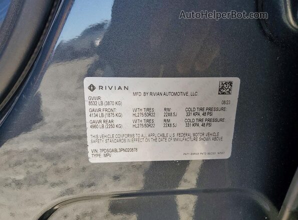 7PDSGABL3PN020878 2023 RIVIAN R1S Gray Engine compartment view