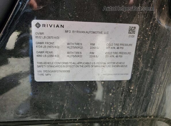7PDSGABP3TN089065 2026 RIVIAN R1S Black VIN sticker view