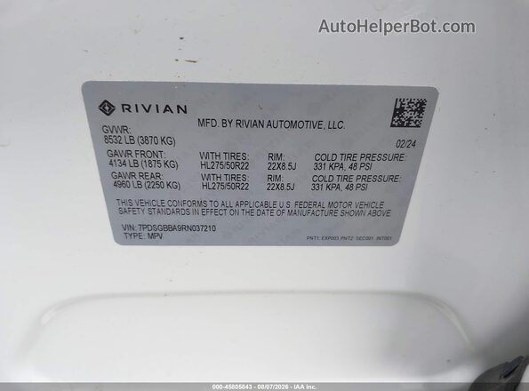 7PDSGBBA9RN037210 2024 RIVIAN R1S White Engine compartment view