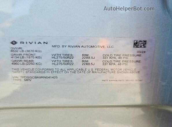 7PDSGCBA9RN041425 2024 RIVIAN R1S Silver Սալոնի 360 աստիճան տեսք