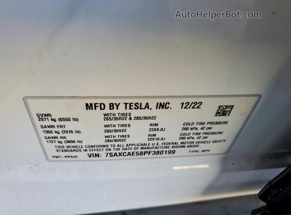 7SAXCAE58PF380199 2023 TESLA MODEL White Вид підкапотного простору
