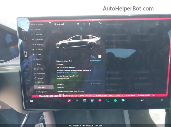 7SAXCAE59TF482329 2026 TESLA MODEL X Silver 