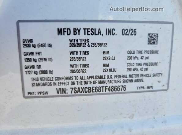 7SAXCBE68TF486676 2026 TESLA MODEL White Vista del compartimento del motor