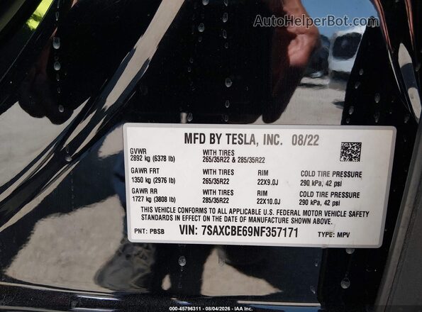 7SAXCBE69NF357171 2022 TESLA MODEL X Black ძრავის განყოფილების ხედი