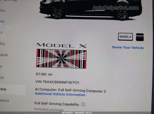 7SAXCBE69NF357171 2022 TESLA MODEL X Black 