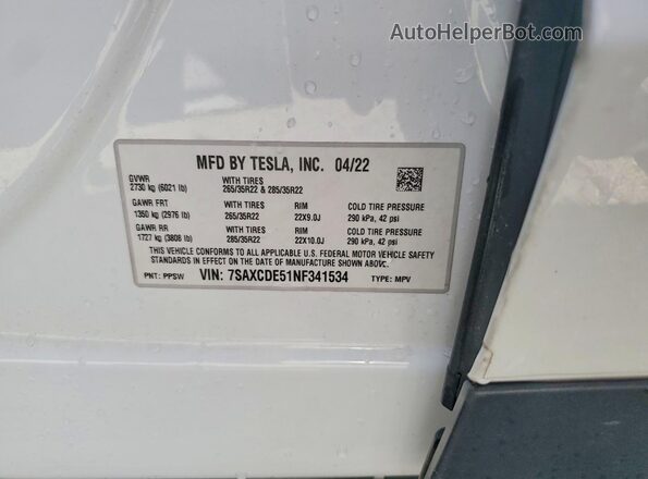 7SAXCDE51NF341534 2022 TESLA MODEL White Вид підкапотного простору